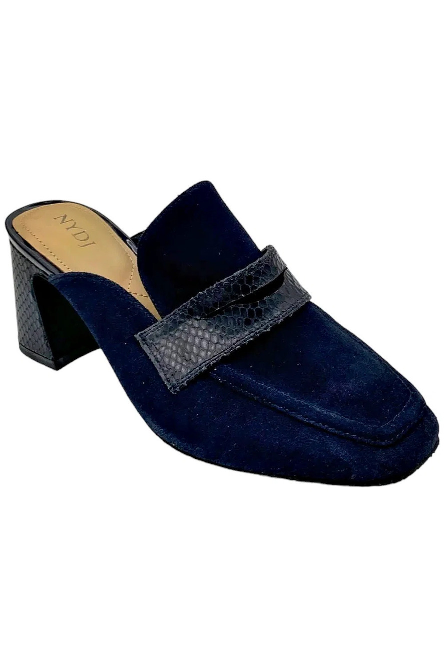 NYDJ Women's Clara Suede Heeled Penny Mule Navy - Medium